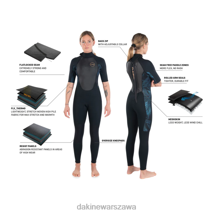 Dakine kobiety Pełny kombinezon z krótkim rękawem i zamkiem błyskawicznym na plecach quantum 2/2 mm f/l B0XJ2746 czarny szary odzież