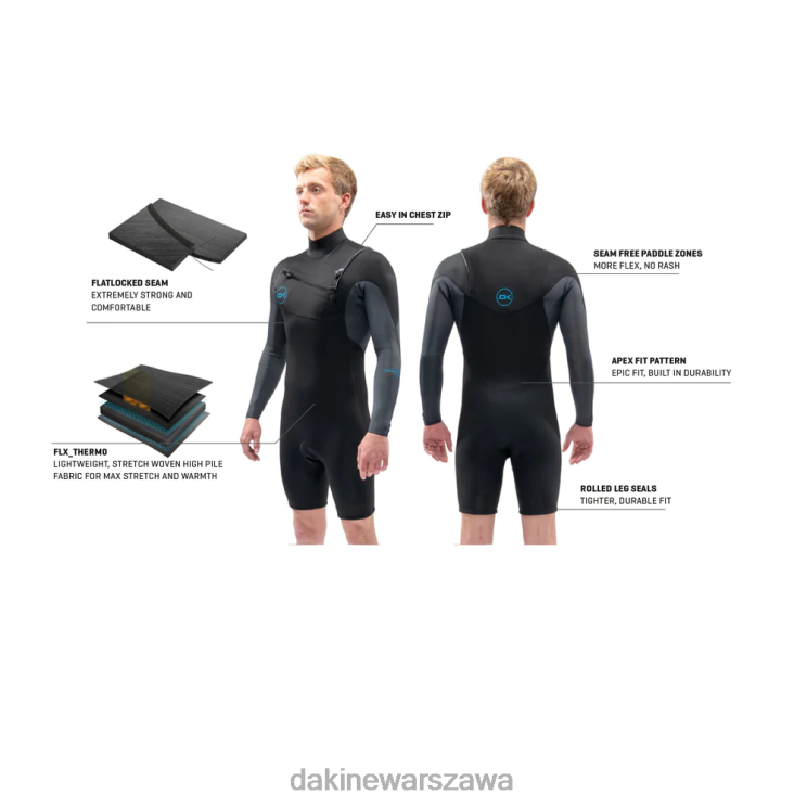 Dakine mężczyźni Kombinezon piankowy Quantum z długimi rękawami i zamkiem błyskawicznym 2/2 mm f/l B0XJ2103 czarny szary odzież