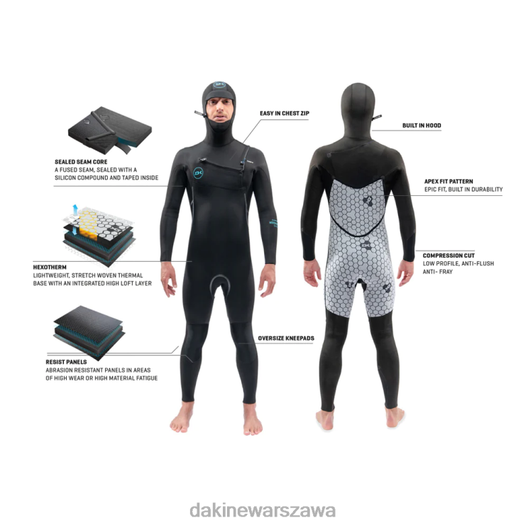 Dakine mężczyźni Kombinezon z kapturem i zamkiem błyskawicznym Mission Chest 4/3mm B0XJ288 czarny odzież