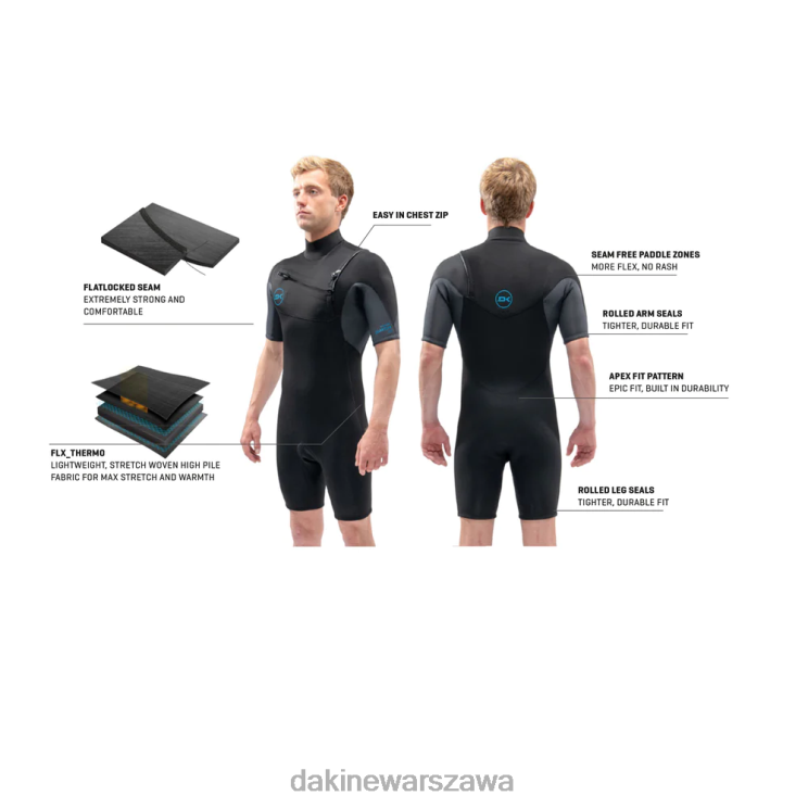 Dakine mężczyźni Krótki kombinezon quantum z zamkiem błyskawicznym 2/2 mm f/l B0XJ294 czarny szary odzież