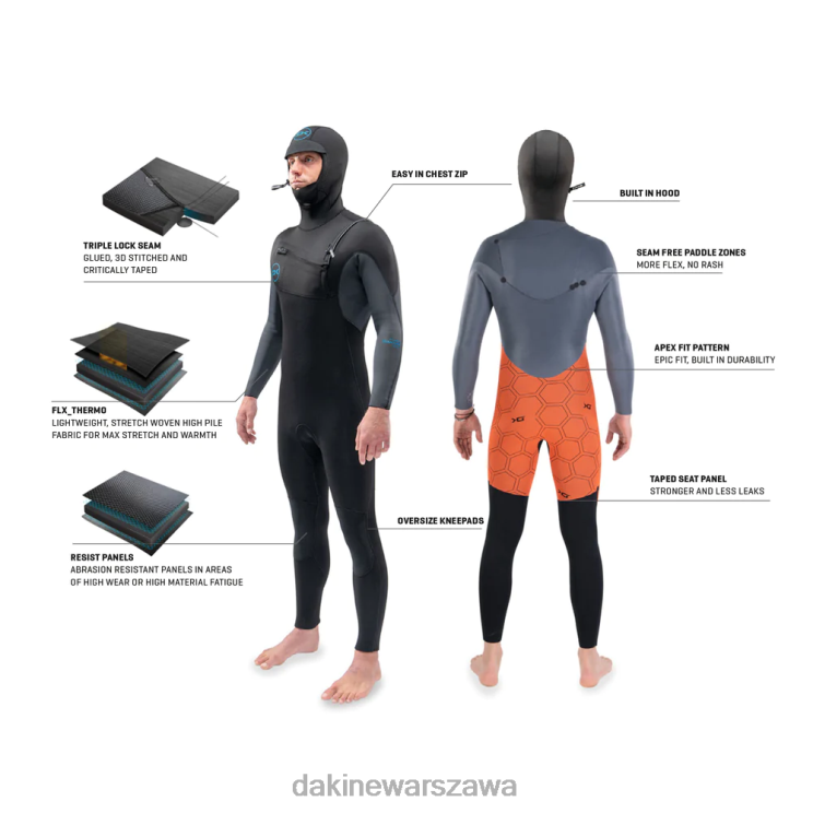 Dakine mężczyźni Kwantowy zamek błyskawiczny z kapturem 5/4/3 mm B0XJ2109 czarny szary odzież