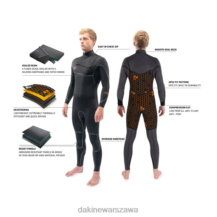 Dakine mężczyźni Pełny kombinezon cyklonowy z zamkiem błyskawicznym 4/3 mm B0XJ2108 czarny odzież