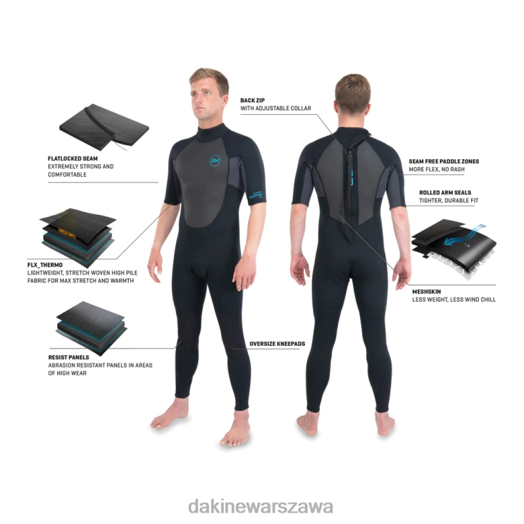 Dakine mężczyźni Pełny kombinezon z krótkim rękawem i zamkiem błyskawicznym na plecach quantum 2/2 mm f/l B0XJ2117 czarny szary odzież