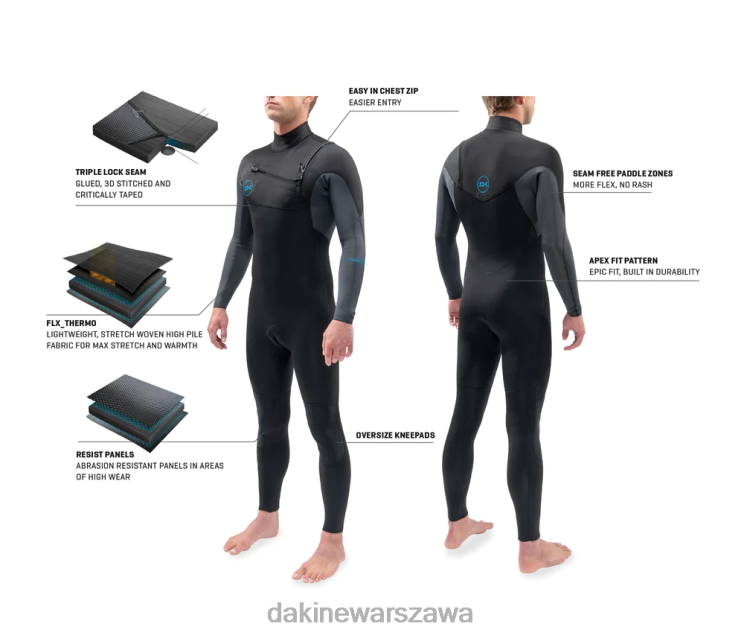 Dakine mężczyźni Pełny kombinezon z zamkiem błyskawicznym Quantum 3/2 mm B0XJ2106 czarny szary odzież